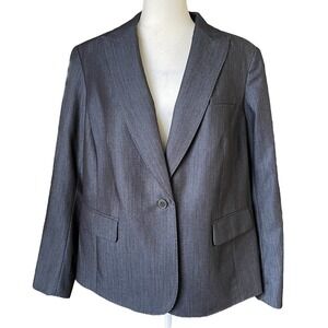 Anne Klein Women's Career Suit Blazer Jacket Charcoal Gray Lined Size 14W EUC